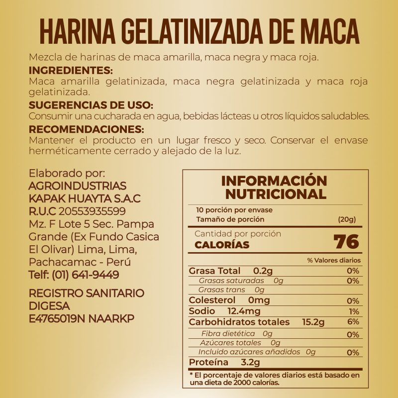 HARINA GELATINIZADA DE MACA 200 GR