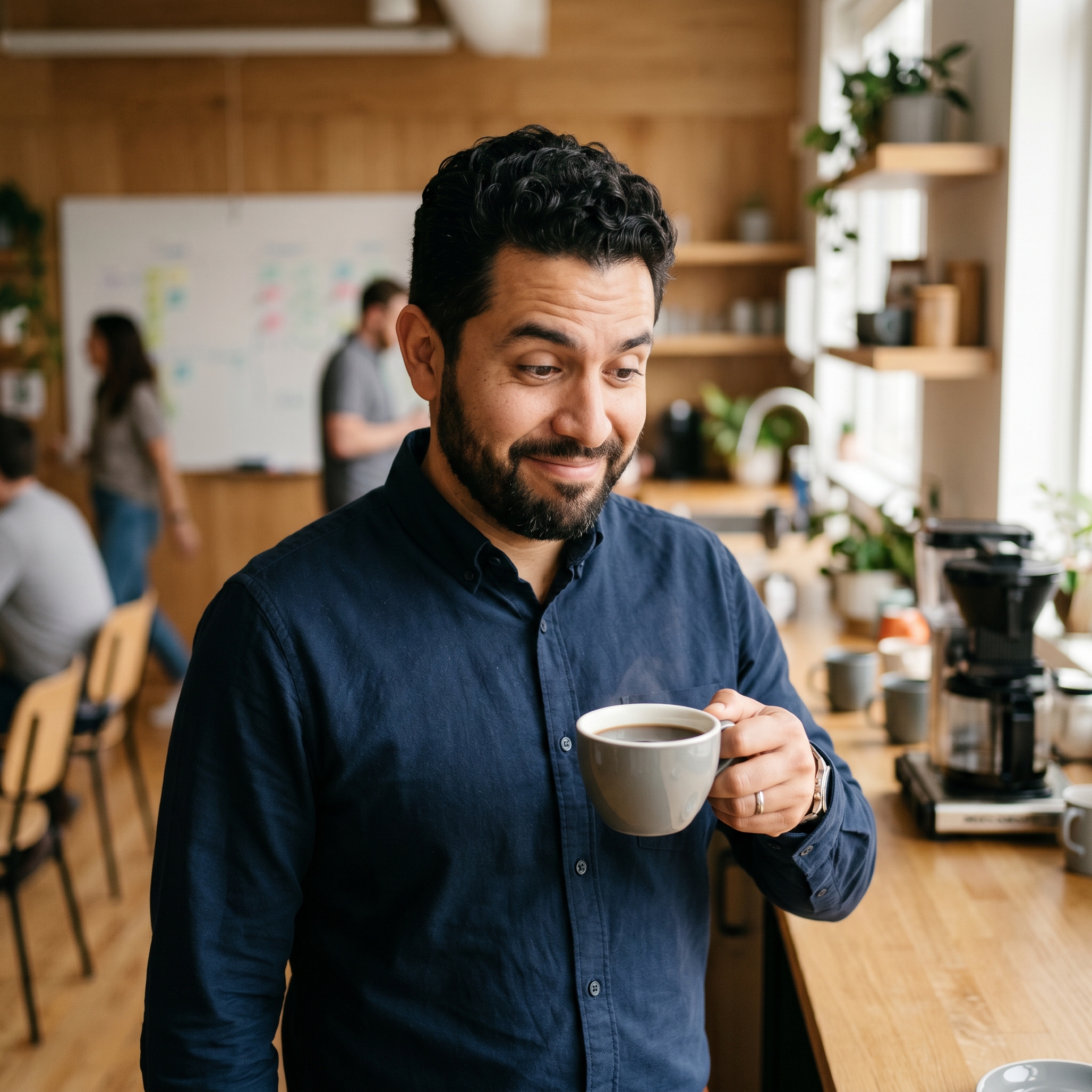 Hombre con taza de café